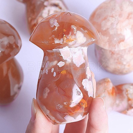 Natural Cherry Blossom Agate Carved Mushroom Figurines PW-WG1C9D8-02-1