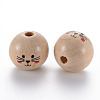 Printed Natural Wood European Beads WOOD-S055-41-2