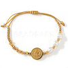 Imitation Pearl and Brass Saint Benedict Braided Bead Bracelets LS-KP6024-2