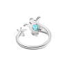 Brass Micro Pave Cubic Zirconia Sea Turtle & Starfish Cuff Ring PW-WGF4995-01-4
