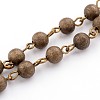 Brass Textured Beads Handmade Chains AJEW-JB00139-02-1
