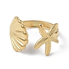 Ion Plating(IP) 304 Stainless Steel Shell with Starfish Open Cuff Ring for Women RJEW-C046-03G-2