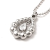 Clear Cubic Zirconia Teardrop Pendant Necklace with 304 Stainless Steel Ball Chains for Women NJEW-H162-01P-2