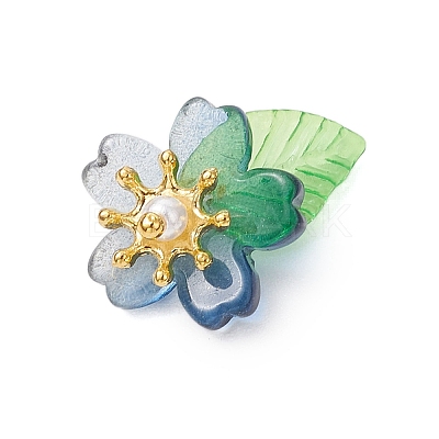 Flower Glass with Leaf Acrylic Charms HJEW-JM02572-02-1