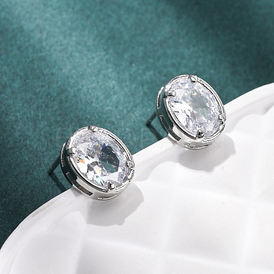Brass Micro Pave Clear Cubic Zirconia Stud Earrings EJEW-C174-02E-P-1