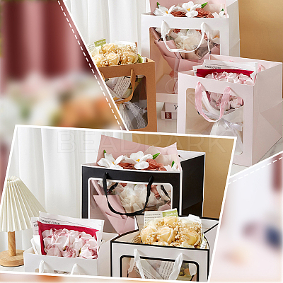 Square Paper Gift Tote Bags with Plastic Visible Window ABAG-WH0051-10B-1