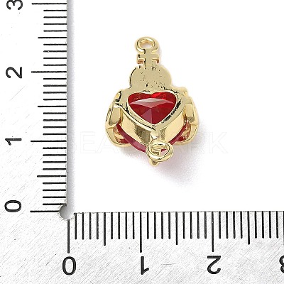 Brass with Glass Dark Red Sacred Heart Connector Charms KK-L253-27G-01-1