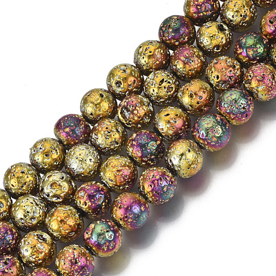 Electroplated Natural Lava Rock Beads Strands G-S352-30C-07-1