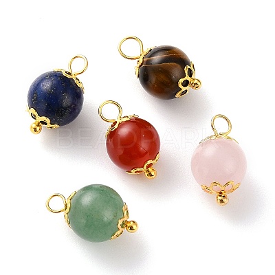 Natural Lapis Lazuli & Red Agate & Green Aventurine & Rose Quartz & Tiger Eye Pendants X-PALLOY-JF00580-1