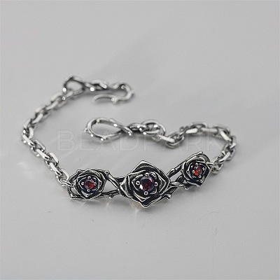 Vintage Alloy Ruby Rhinestone Rose Flower Link Bracelets WGBBDAC-01-1