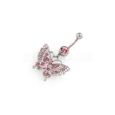 Butterfly Rhinestone Charm Belly Ring BUER-PW0001-029A-1