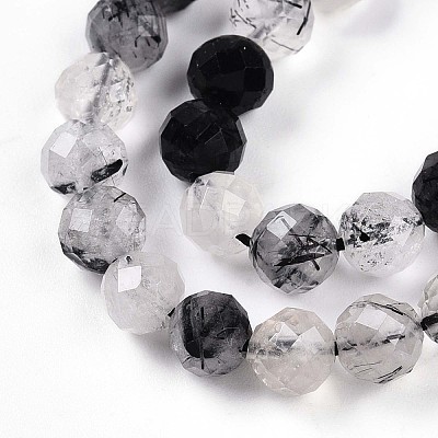 Natural Tourmalinated Quartz Beads Strands G-S345-6mm-30-1