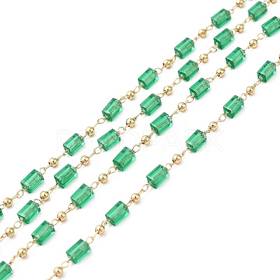Faceted Cuboid Glass & Round Beaded Chains CHC-G018-02KCG-1