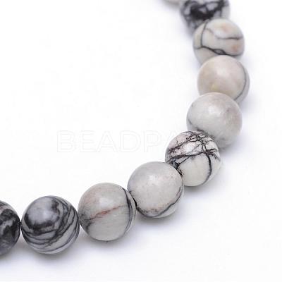 Round Natural Black Silk Stone/Netstone Bead Strands G-R345-6mm-20-1