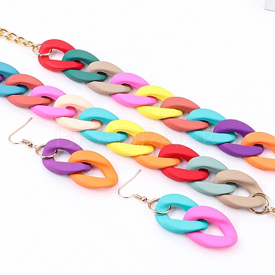 Acrylic Curb Chain Chain Necklaces & Dangle Earrings & Bracelets Sets FS-WGA399B-02-1