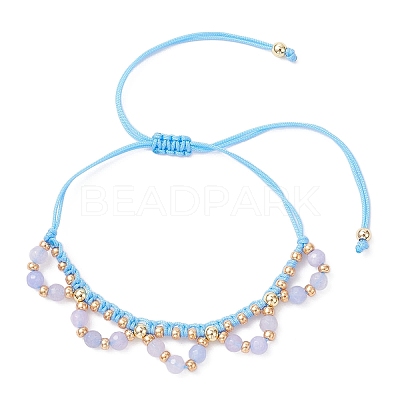Flower Glass Seed Beads & Dyed Natural White Jade Beaded Bracelets BJEW-MZ00222-03-1