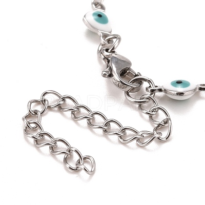 Enamel Heart with Evil Eye Link Chains Bracelet BJEW-P271-07P-02-1
