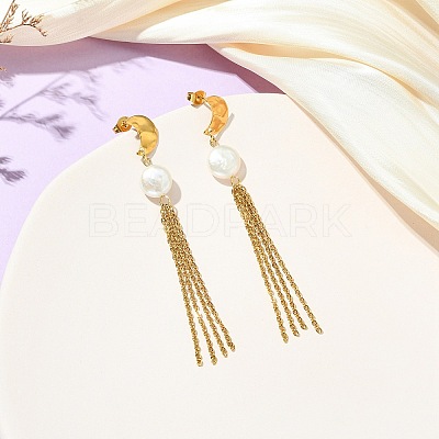 304 Stainless Steel Stud Tassel Earrings for Women EJEW-JE07185-1