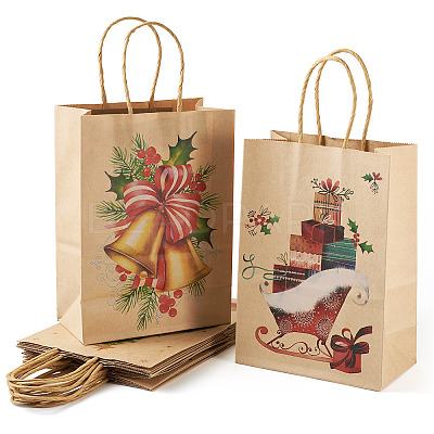 8Pcs 8 Styles Christmas Theme Printed Kraft Paper Bags with Handles ABAG-TA0001-59-1