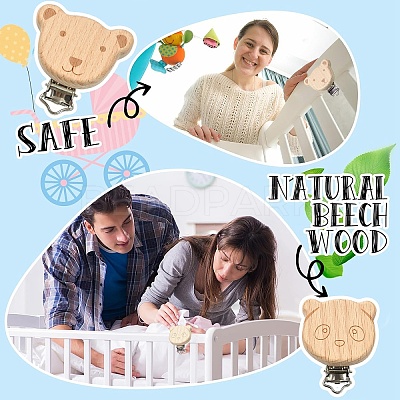 10Pcs 10 Styles Beech Wood Baby Pacifier Holder Clips WOOD-YW0001-94-1