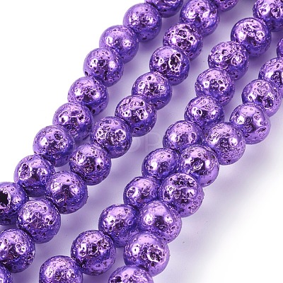 Electroplated Natural Lava Rock Bead Strands G-E511-01C-8mm-1