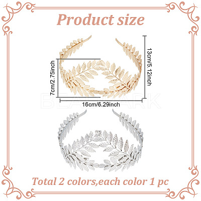 2Pcs 2 Colors Crown & Leaf Alloy Hair Bands OHAR-GO0001-11-1