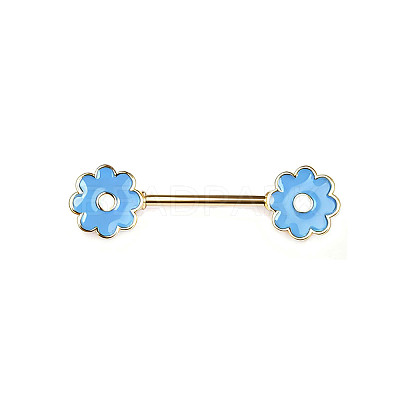 Brass Enamel Deep Sky Blue Flower Barbell Nipple Rings FS-WGE2017-07-1