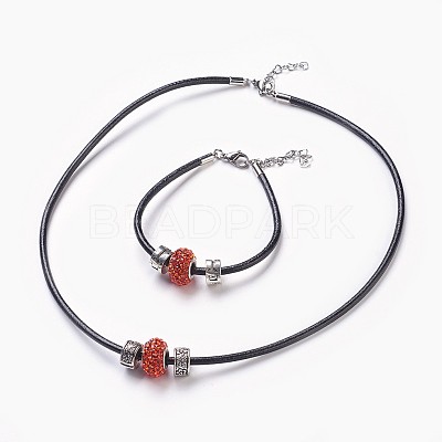 Cowhide Leather Cord Jewelry Sets SJEW-JS00989-1