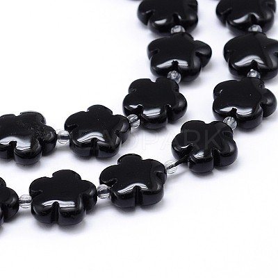 Natural Black Onyx Flower Bead Strands G-M206-10B-1