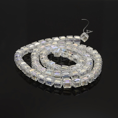 AB Color Plated Glass Faceted Cube Beads Strands GLAA-A031-4mm-AB11-1