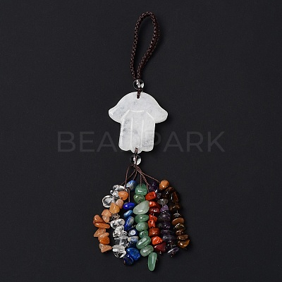 Hamsa Hand/Hand of Miriam Natural Quartz Crystal Pendant Decorations HJEW-R127-02B-1