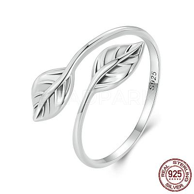 Leaf Rhodium Plated 925 Sterling Silver Cuff Rings for Women FS-WG878D5-01-1