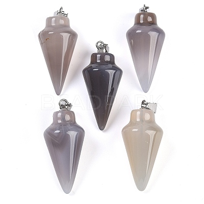 Natural Grey Agate Gemstone Pointed Pendants G-K384-01P-10-1