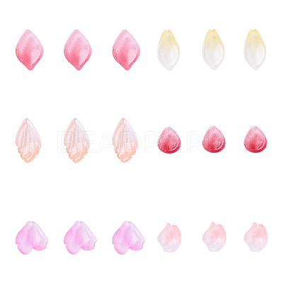 30Pcs 6 Styles Baking Paint Transparent Glass Petal Beads DGLA-YW0001-33-1