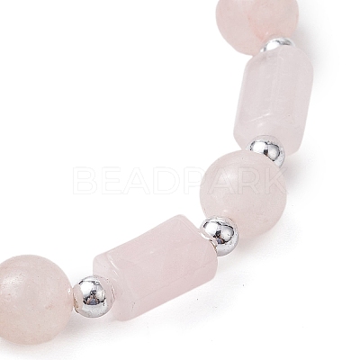Natural Rose Quartz Round Beaded Stretch Bracelets for Women BJEW-JB11137-03-1