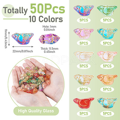 50Pcs 10 Colors Baking Paint and Golden Metal Enlaced Glass Beads DGLA-TA0001-64-1