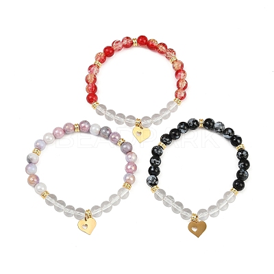 3Pcs 3 Colors 304 Stainless Steel Charm Bracelets BJEW-JB12049-1