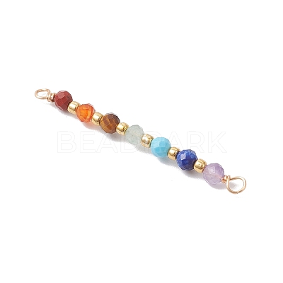 Chakra Natural Red Jasper & Amethyst & Carnelian & Lapis Lazuli & Tiger Eye & Green Aventurine & Dyed Magnesite Faceted Round Beaded Connector Charms PALLOY-JF04565-01-1