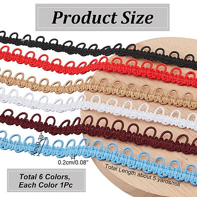 5 Bags 5 colors Polyester Braid Trims with Elastic Button Loops OCOR-NB0001-54-1