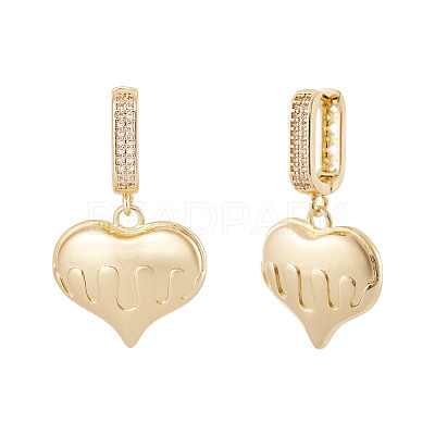 1Pair Brass Clear Cubic Zirconia Heart Hoop Earrings EJEW-TA0008-59-1