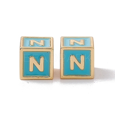 Rack Plating Brass Enamel Beads KK-B060-04G-06N-1