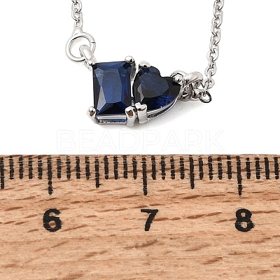 Brass Pave Cubic Zirconia Rectangle and Heart Pendant Cable Chain Necklaces KK-CBAB173-04P-01-1