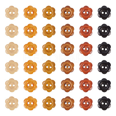 120Pcs 6 Colors 2-Hole Wood Flower Buttons BUTT-TA0001-40A-1
