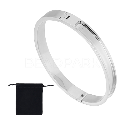 1Pc Stainless Steel Grooved Bangles STAS-UN0042-51P-1