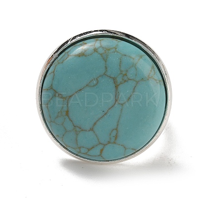 Synthetic Turquoise Round Adjustable Rings RJEW-K371-09S-16-1