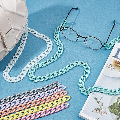 7 Strands 7 Colors Handmade Opaque Acrylic Curb Chains AJEW-PH0002-76-1