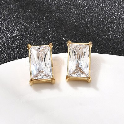 304 Stainless Steel Rhinestone Rectangle Stud Earrings EJEW-K268-51G-1
