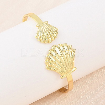 Marine Organism Brass Cuff Bangles for Women BJEW-D368-03H-G-1