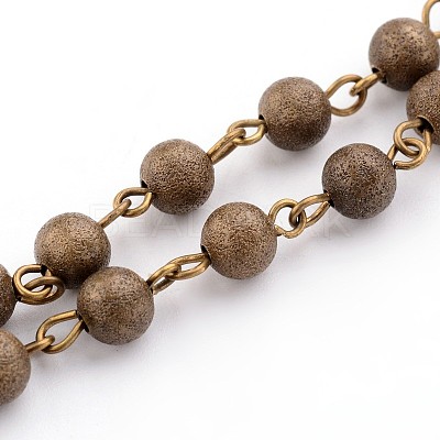 Brass Textured Beads Handmade Chains AJEW-JB00139-02-1