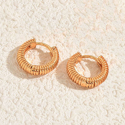 Brass Textured Stripe Hoop Earrings VF6363-4-1